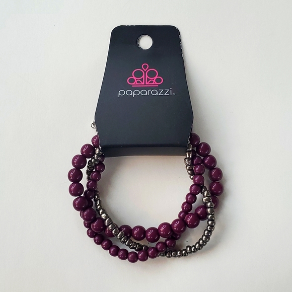 paparazzi Jewelry - Boutique Paparazzi Plum Purple Dark Grey 3 Stranded Beaded Adjustable Bracelet